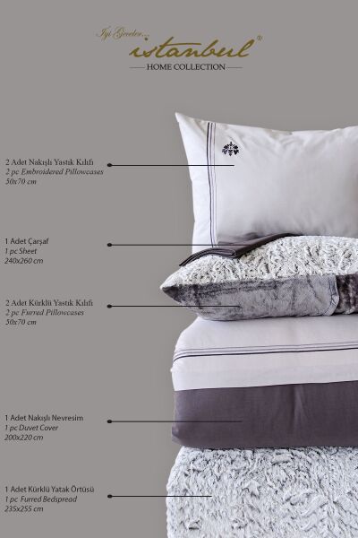 WİLD HOME ÇİFT KİŞİLİK KÜRKLÜ YATAK ÖRTÜSÜ TAKIMI - VİVALDİ GRİ
