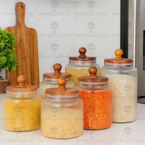 6LI TOFİ AKASYA KAPAKLI KAVANOZ SET NO 1