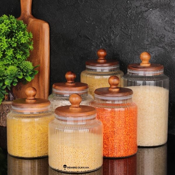 6LI TOFİ AKASYA KAPAKLI KAVANOZ SET NO 1