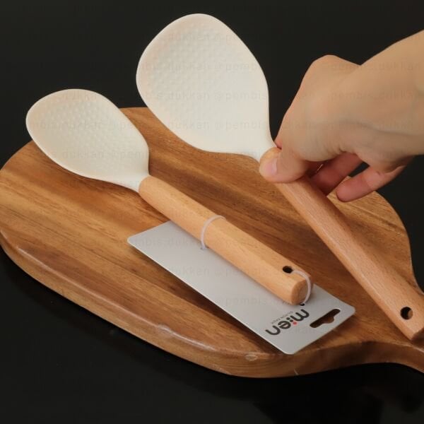 KREM BAMBU SAPLI BOHO SİLİKON SPATULA & KAŞIK (1440)