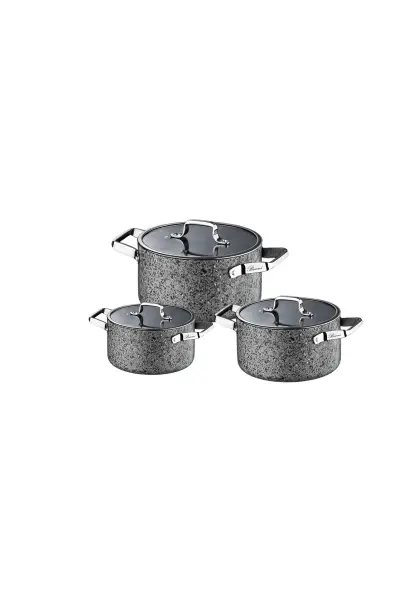 Brioni Stone-Age Gri 3lü Midi Tencere Seti (16-18-20 cm)
