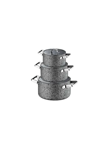 Brioni Stone-Age Gri 3lü Midi Tencere Seti (16-18-20 cm)