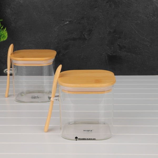 1 ADET 750ML KARE KAŞIKLI KAVANOZ & TUZ KABI (E1010)