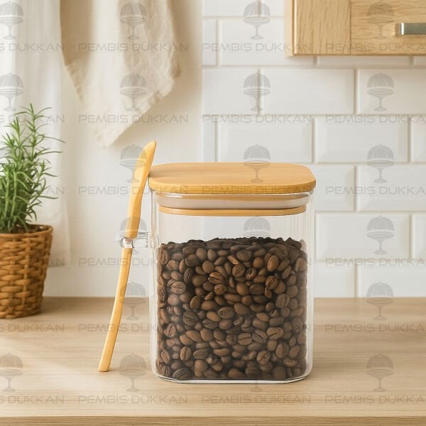 1 ADET 750ML KARE KAŞIKLI KAVANOZ & TUZ KABI (E1010)