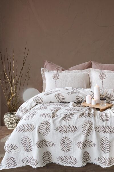 OLİVE EARTH ÇİFT KİŞİLİK PİKE TAKIMI - KAHVE