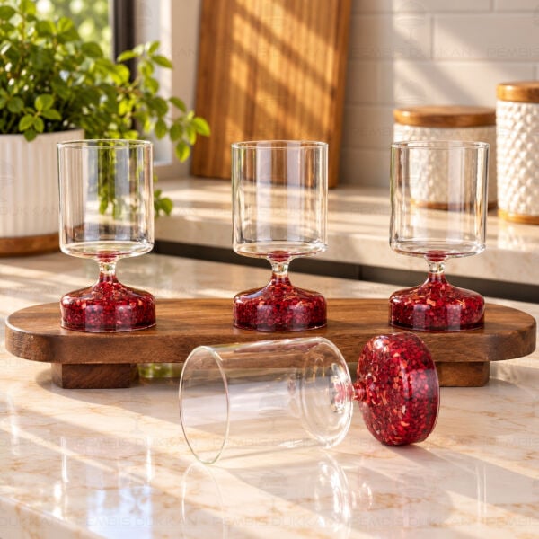 Toile De Rose Kırmızı Ayaklı 4lü Cam Kahve Yanı Kadeh