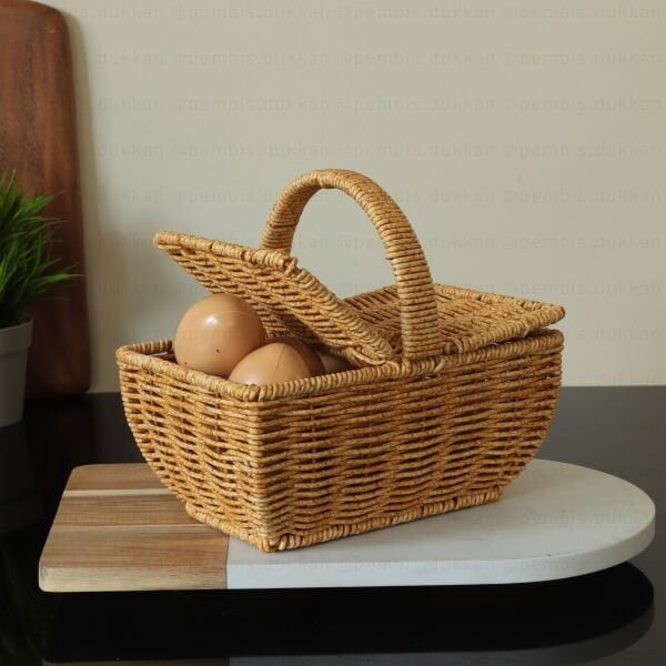RATTAN DİKDÖRTGEN CEVİZ&YUMURTA SEPETİ