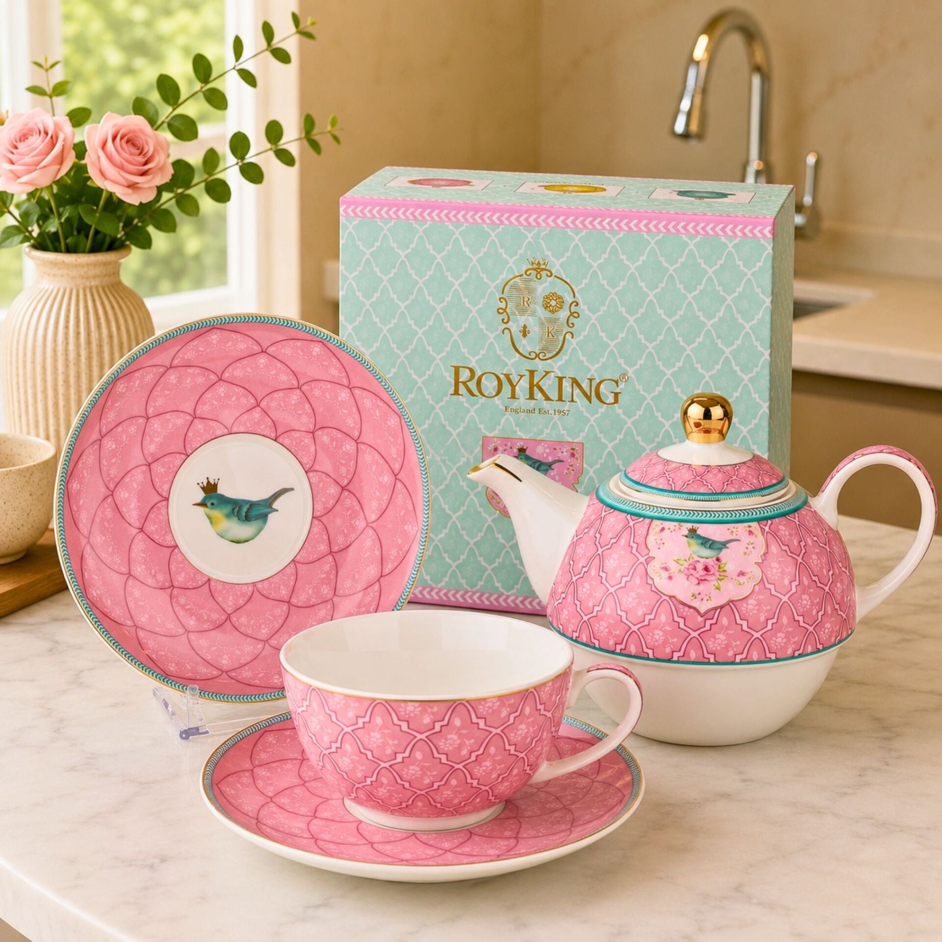 OUSH PEMBE  FİNCANLI DEMLİK