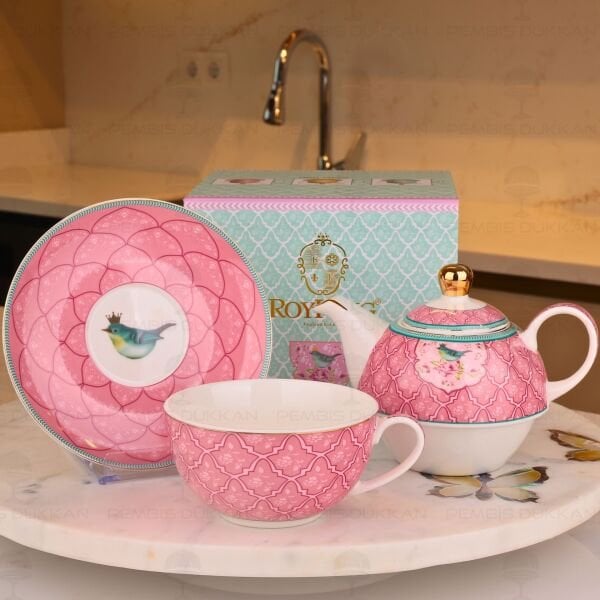 OUSH PEMBE  FİNCANLI DEMLİK