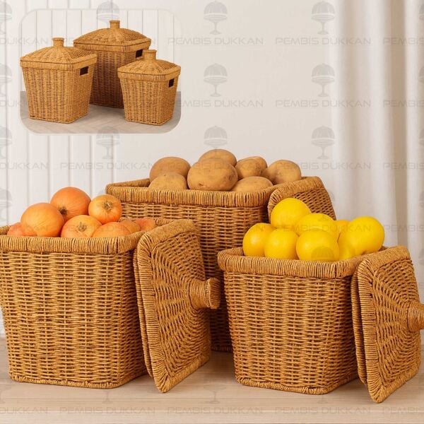 3LÜ RATTAN, KARE PATATES - SOĞAN - SARIMSAK SEPETİ