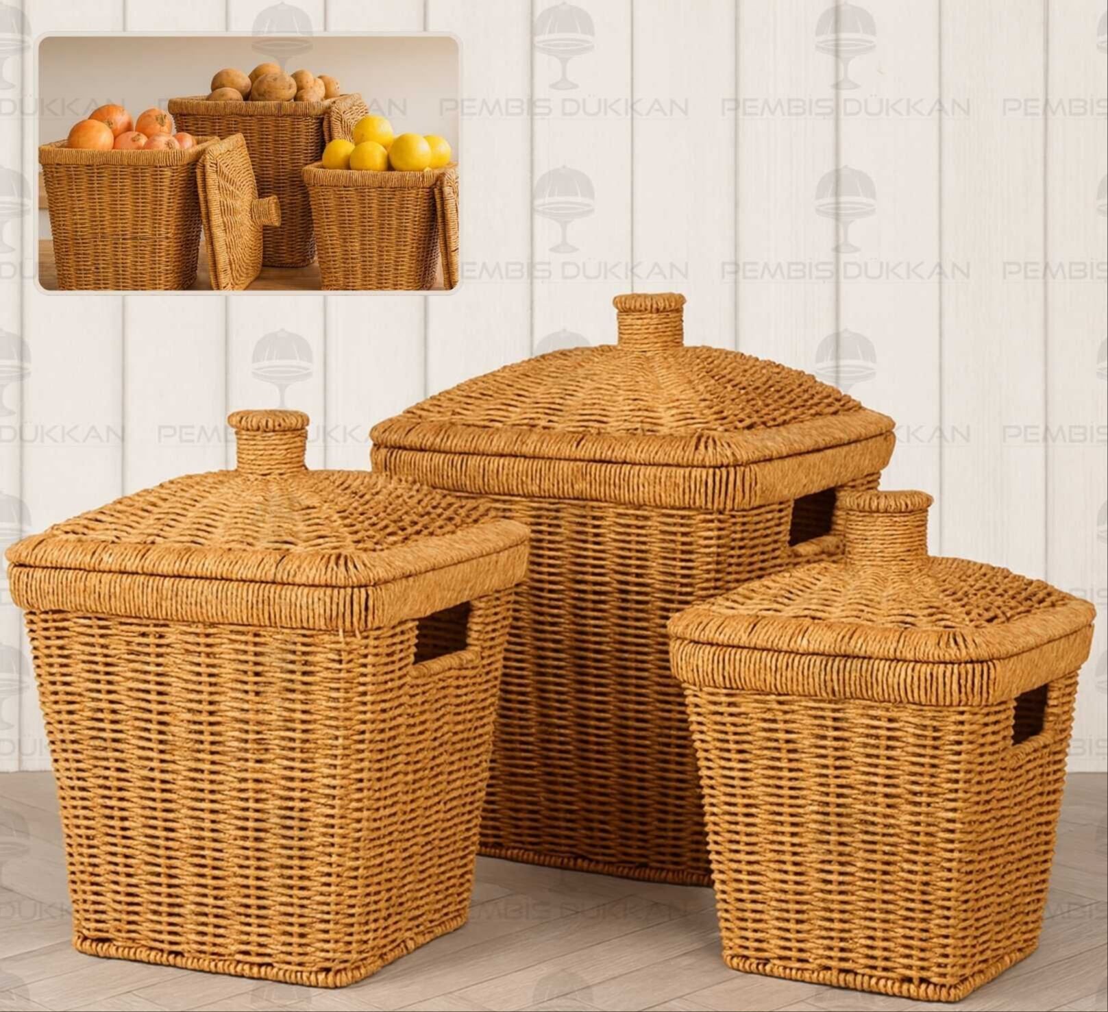 3LÜ RATTAN, KARE PATATES - SOĞAN - SARIMSAK SEPETİ