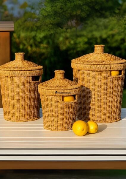 3lü Rattan, Yuvarlak Patates - Soğan - Sarımsak Sepeti