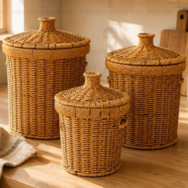 3lü Rattan, Yuvarlak Patates - Soğan - Sarımsak Sepeti