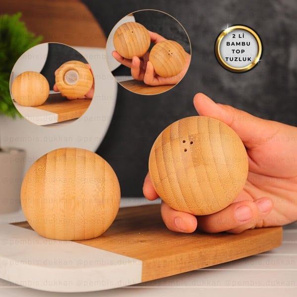 2Lİ BAMBU TOP TUZLUK & BİBERLİK (7B07)