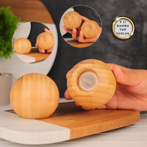 2Lİ BAMBU TOP TUZLUK & BİBERLİK (7B07)