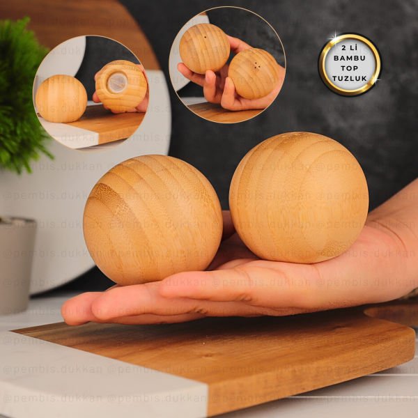 2Lİ BAMBU TOP TUZLUK & BİBERLİK (7B07)