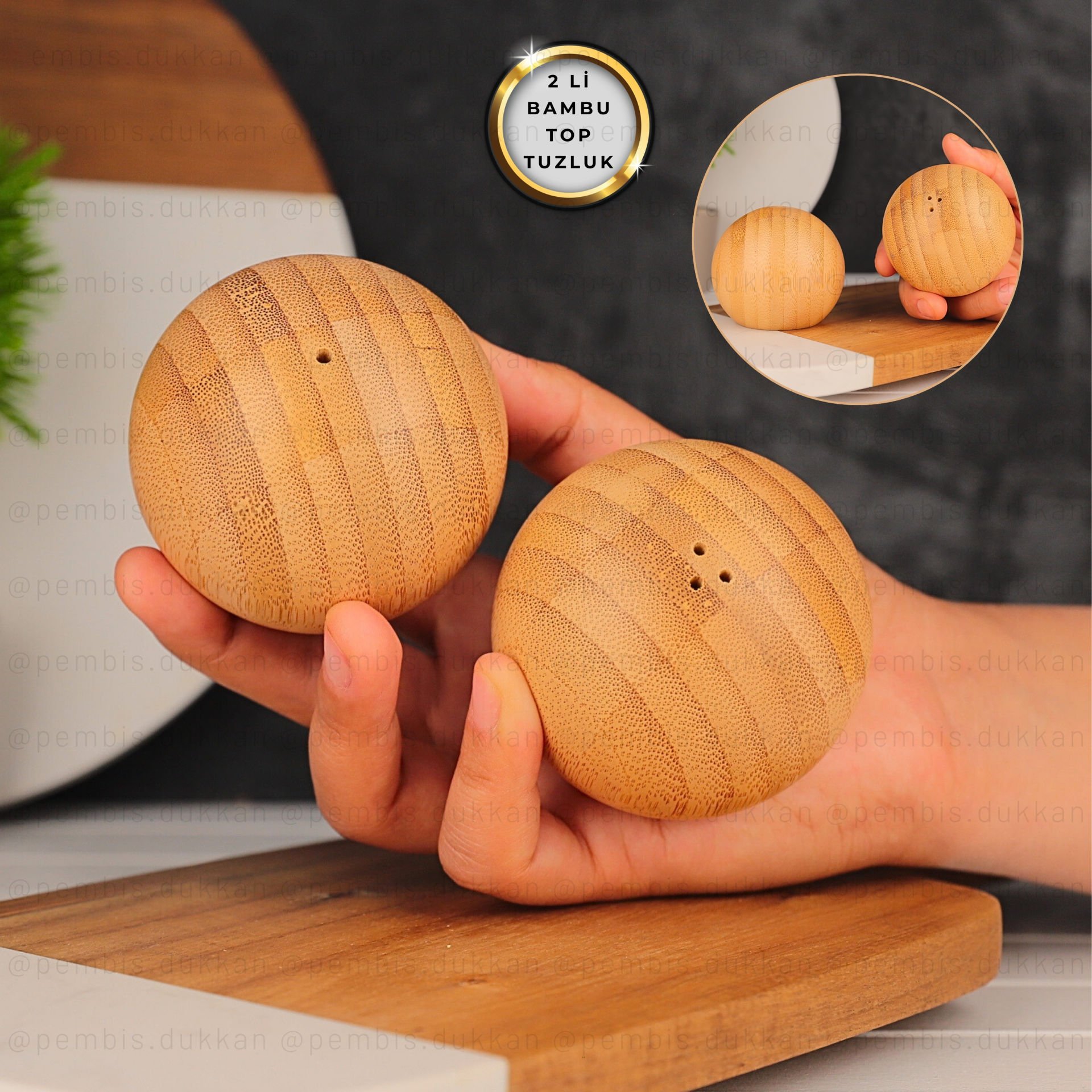 BAMBU 2'Lİ TOP TUZLUK BİBERLİK