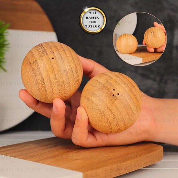 2Lİ BAMBU TOP TUZLUK & BİBERLİK (7B07)