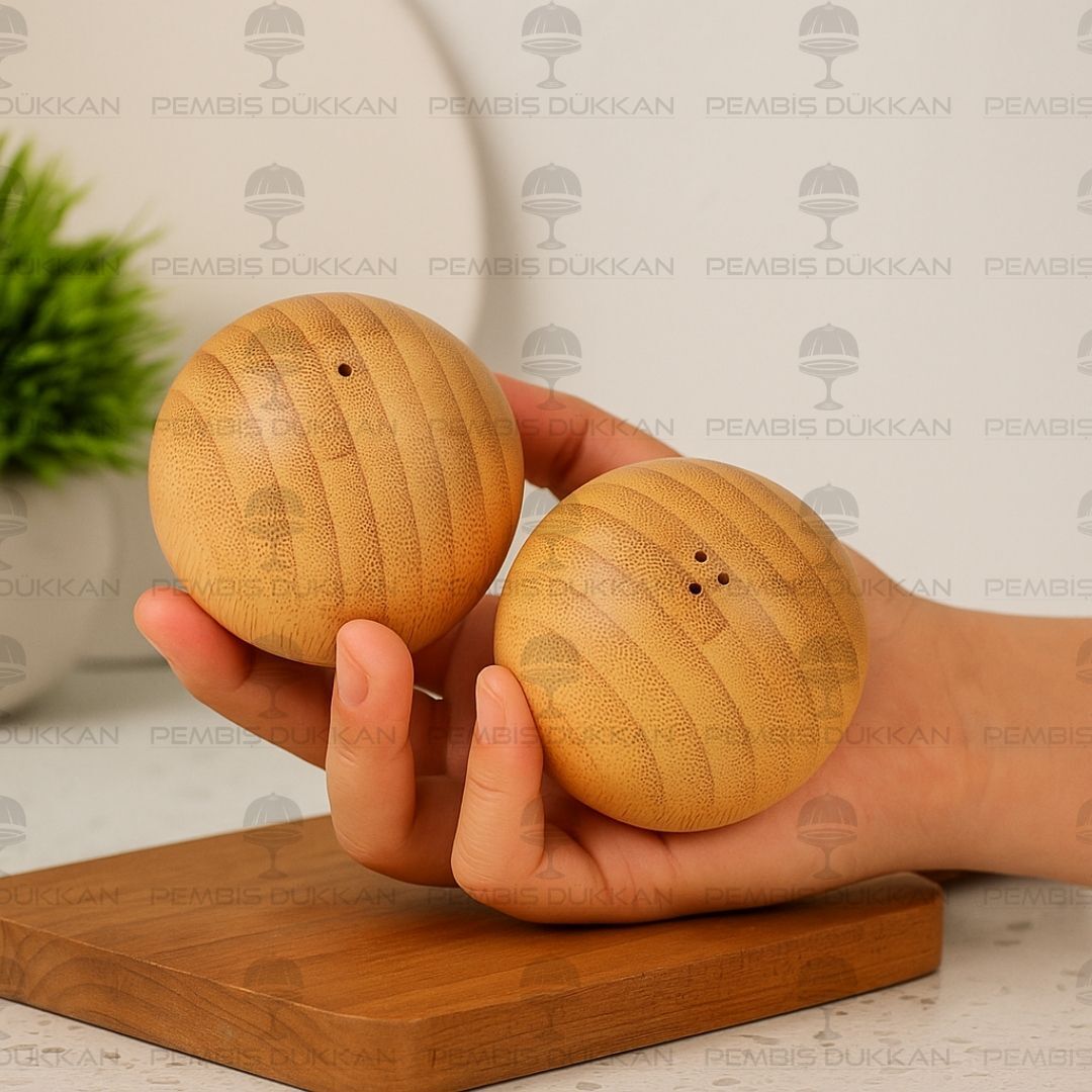 2Lİ BAMBU TOP TUZLUK & BİBERLİK (7B07)