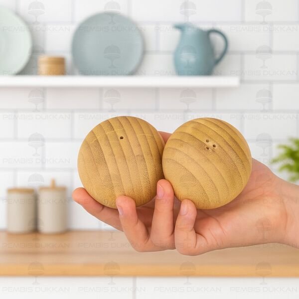 2Lİ BAMBU TOP TUZLUK & BİBERLİK (7B07)