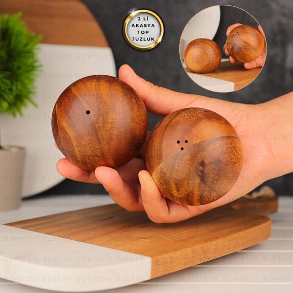 2Lİ AKASYA TOP TUZLUK & BİBERLİK (7B24)