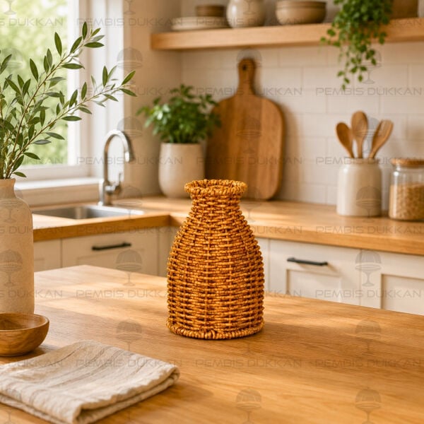 Dekoratif Rattan Örgü Mini Vazo (1730)