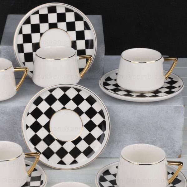 6 KİŞİLİK SİYAH DAMALI FİNCAN TAKIMI