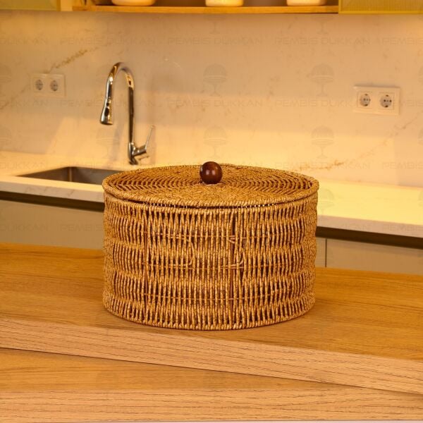 3lü Rattan Kapaklı Yuvarlak Sepet (1715)