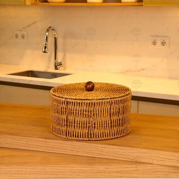 3lü Rattan Kapaklı Yuvarlak Sepet (1715)
