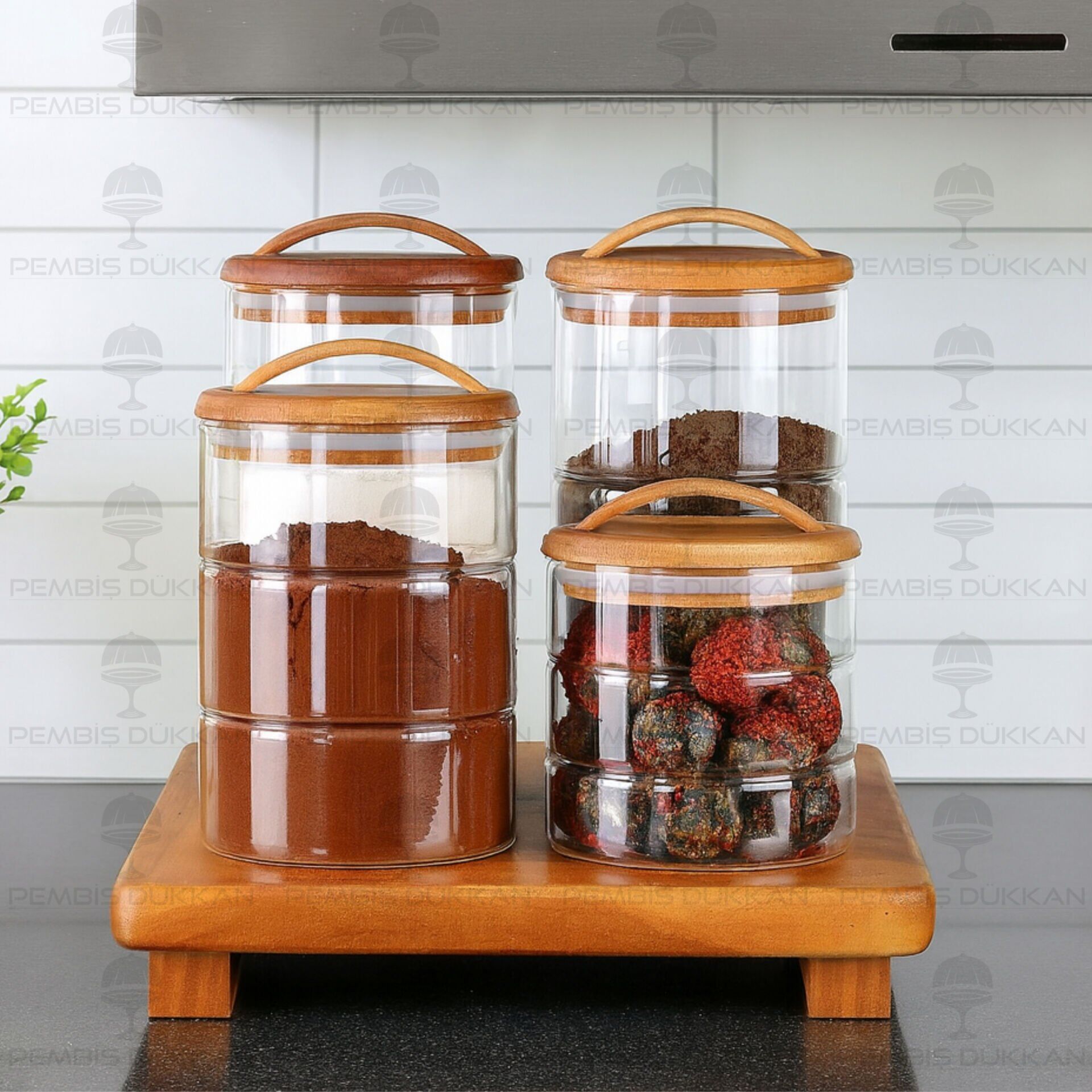 4LÜ KARE AKASYA STANDLI LUVA AKASYA KAPAKLI KAVANOZ KOMBİN SET NO1