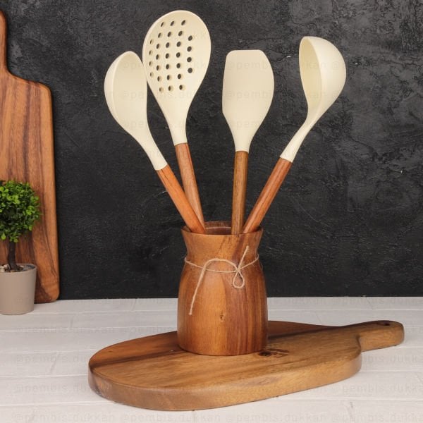 5Lİ AKASYA SAPLI KREM SİLİKON SET & AKASYA BOHEM KAŞIKLIK