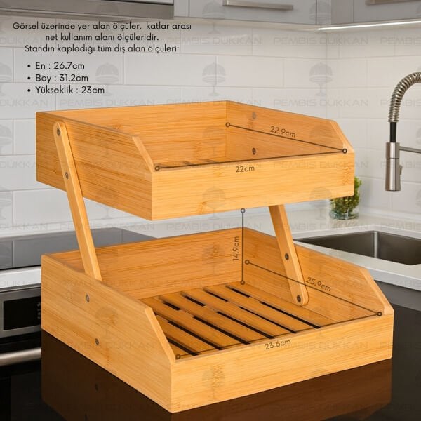 BAMBU 2 KATLI TEZGAH ÜSTÜ KOMBİN ORGANİZER & MEYVELİK (76068)