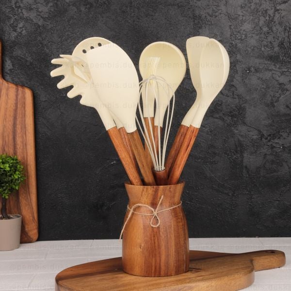 9LU AKASYA SAPLI KREM SİLİKON & BOHEM KAŞIKLIK SET