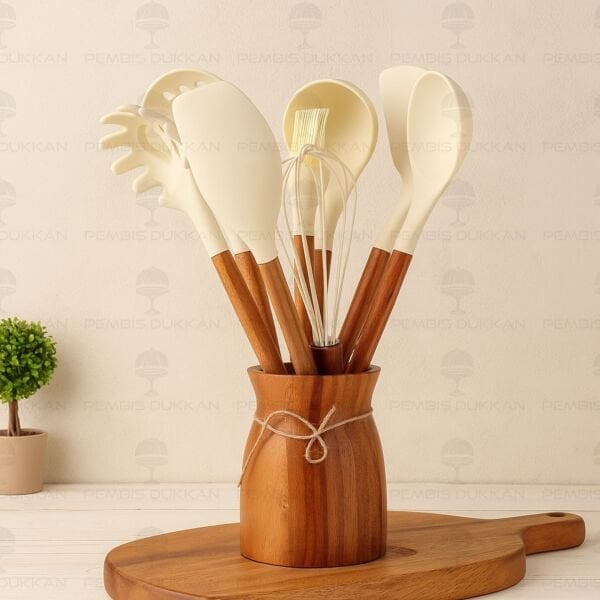 9LU AKASYA SAPLI KREM SİLİKON & BOHEM KAŞIKLIK SET