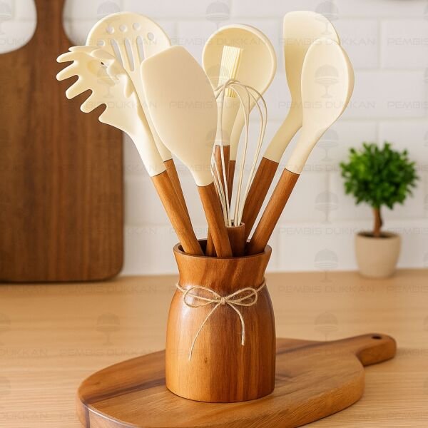 9LU AKASYA SAPLI KREM SİLİKON & BOHEM KAŞIKLIK SET