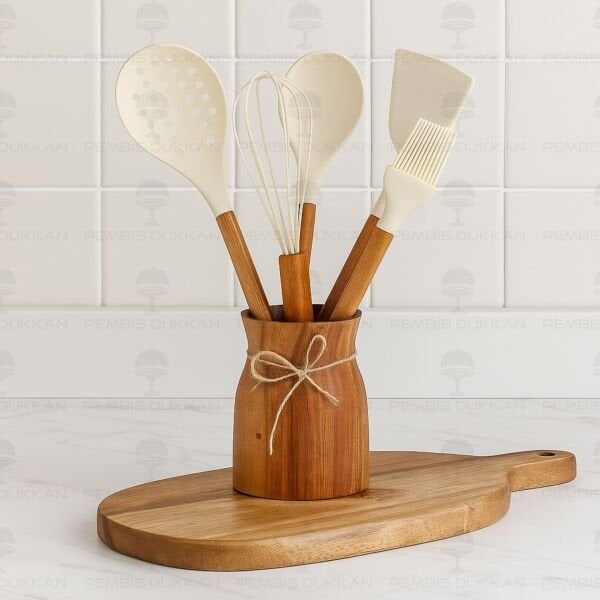 6LI AKASYA SAPLI KREM SİLİKON SET & AKASYA BOHEM KAŞIKLIK SET NO1