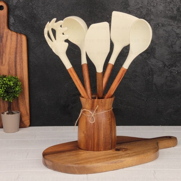 6LI AKASYA SAPLI KREM SİLİKON SET & AKASYA BOHEM KAŞIKLIK SET NO2