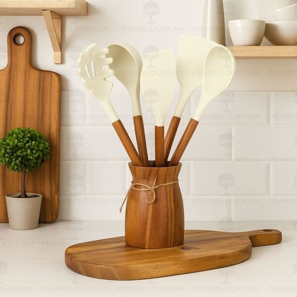 6LI AKASYA SAPLI KREM SİLİKON SET & AKASYA BOHEM KAŞIKLIK SET NO2