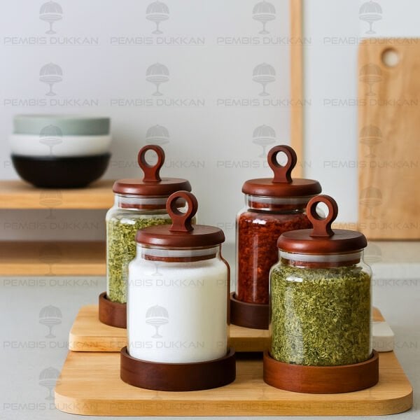 4LÜ KENZO PARLAK AKASYA KAPAKLI BAHARATLIK SET (BOR075)