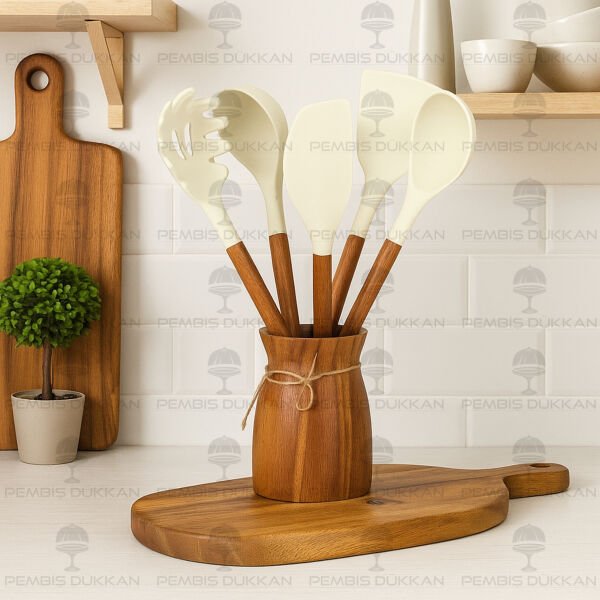 6 PARÇA AKASYA SAPLI KREM SİLİKON SET & AKASYA BOHEM KAŞIKLIK SET NO2