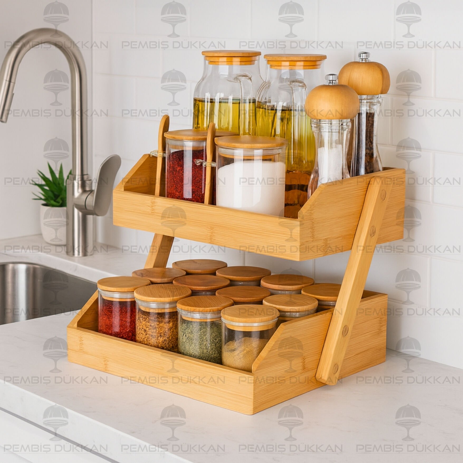 2 KATLI RAFLI YAĞDANLIK & BAHARATLIK KOMBİN SET