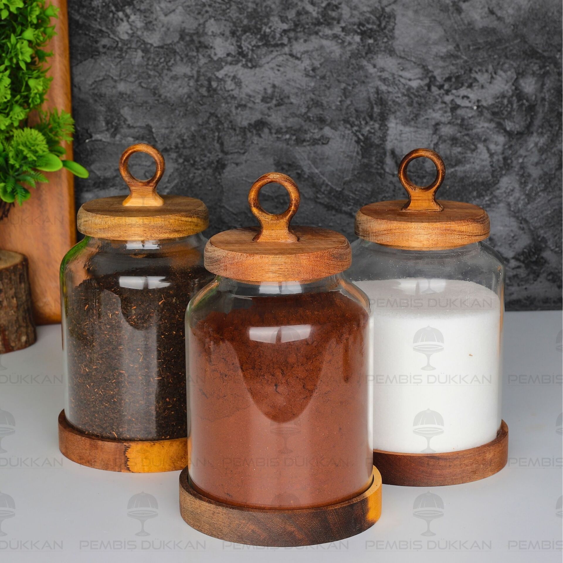 3LÜ LİLY VERNİKSİZ AKASYA KAPAKLI TEZGAH ÜSTÜ KAVANOZ SET (BOR011)