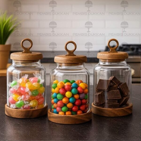 Pembiş Dükkan | 3LÜ LİLY TEZGAH ÜSTÜ KAVANOZ SET (BOR011)