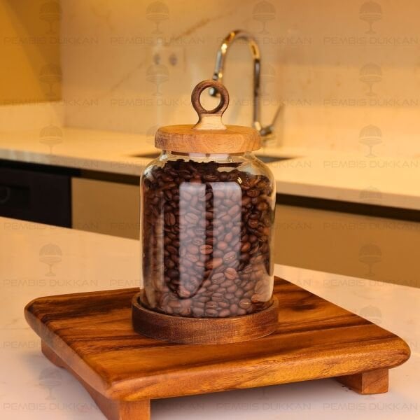 Lily 1100ml Verniksiz Akasya Kapaklı Kavanoz (Bor 010)