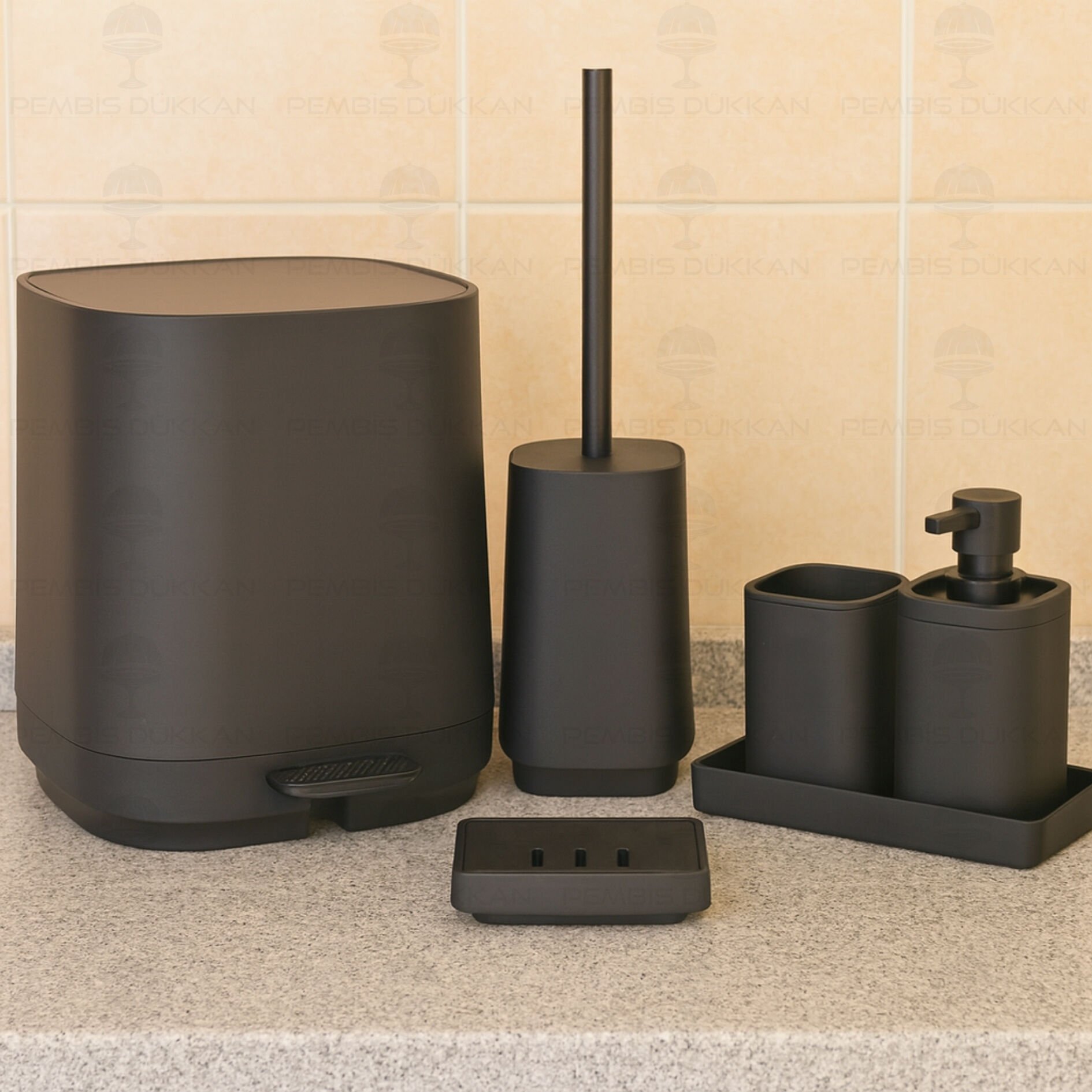 SİYAH KARE 6 PARÇA, AKRİLİK BANYO SET (9H24)