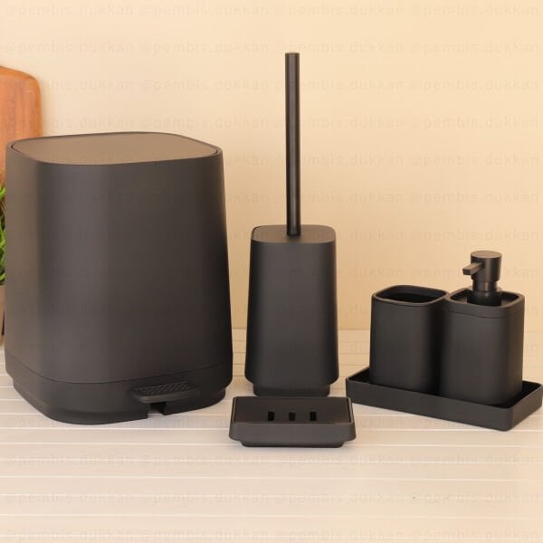 SİYAH KARE 6 PARÇA, AKRİLİK BANYO SET (9H24)