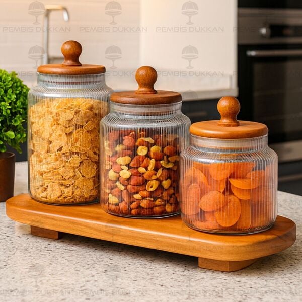 3LÜ OVAL AKASYA STANDLI TOFİ KAVANOZ SET NO2