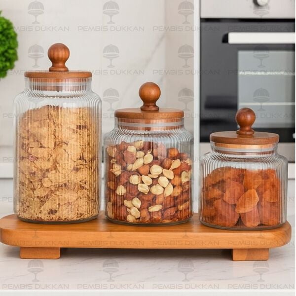 3LÜ OVAL AKASYA STANDLI TOFİ KAVANOZ SET NO2