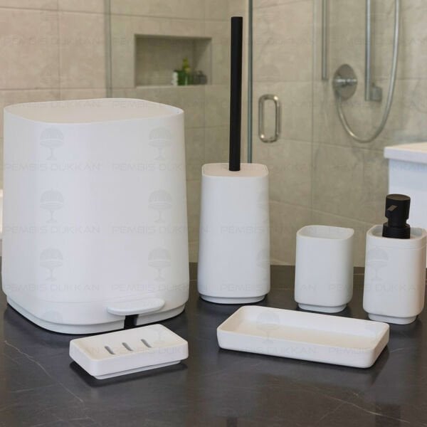 Beyaz Kare 6 Parça, Akrilik Banyo Set (9h25)