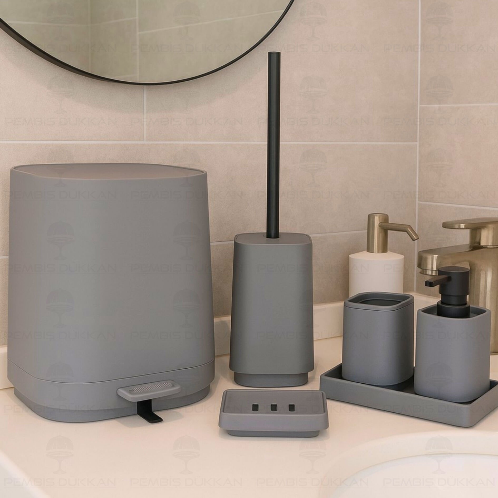 Gri Kare 6 Parça, Akrilik Banyo Set (9h26)